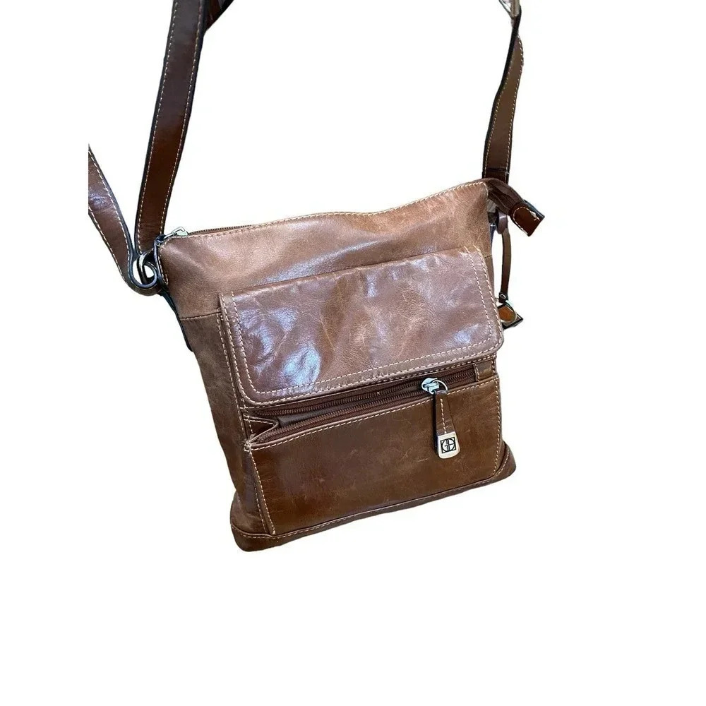 Giani Bernini Women's Brown Cognac Genuine Leather Shoulder Bag
